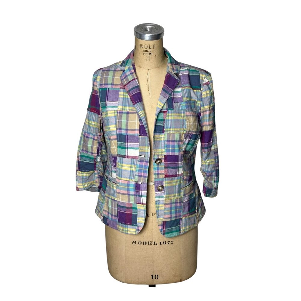 Vintage womans blazer in madras plaid patchwork by Lord & Taylor Size S/M